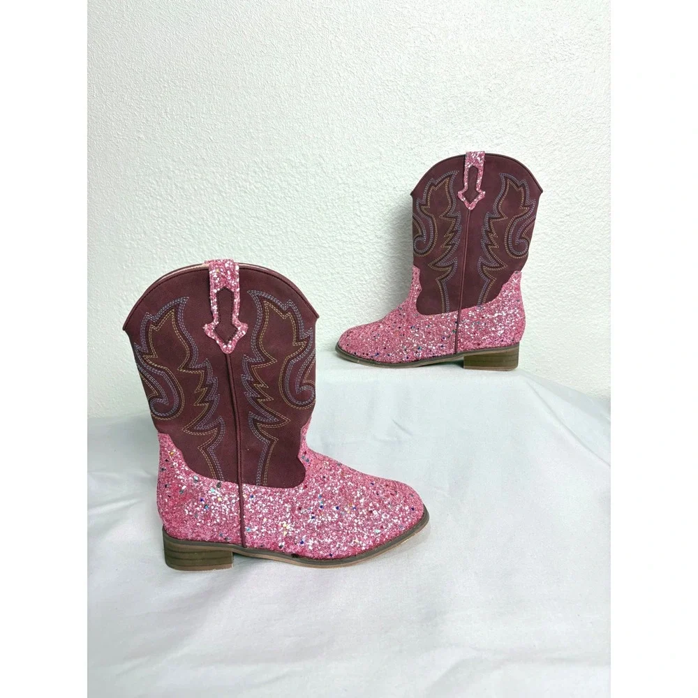 Sparkly Pink Glitter Embroidered Cowboy‎ Boots Girl's Size 3 Country Western